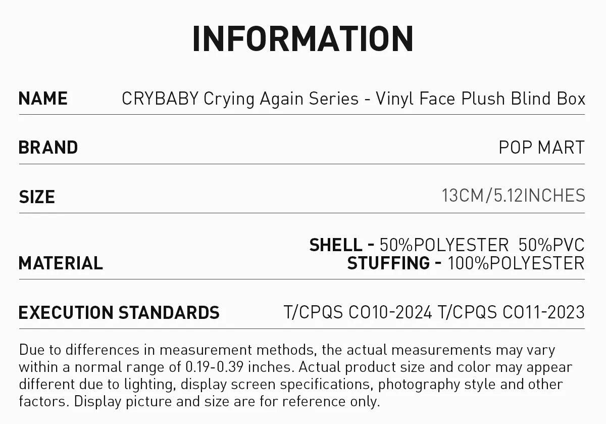 CRYBABY CRYING AGAIN SERIES - Vinyl Face Plush Blind Box